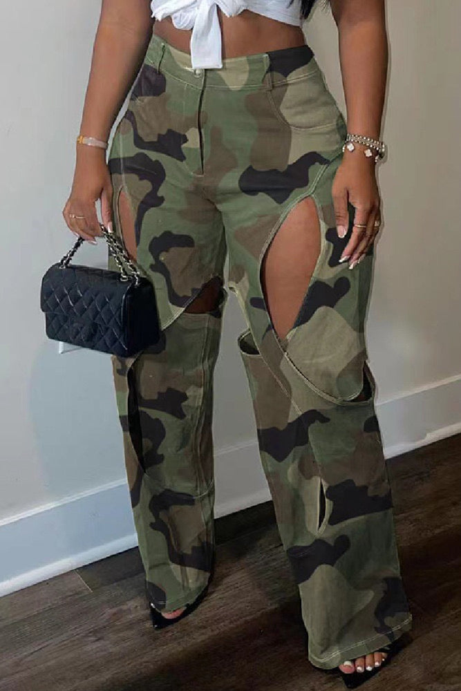 Camouflage Ripped Cargo Pants