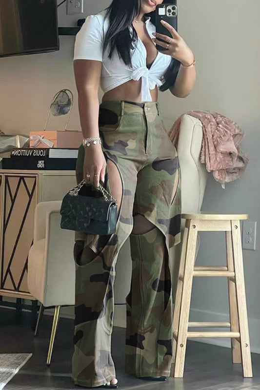 Camouflage Ripped Cargo Pants