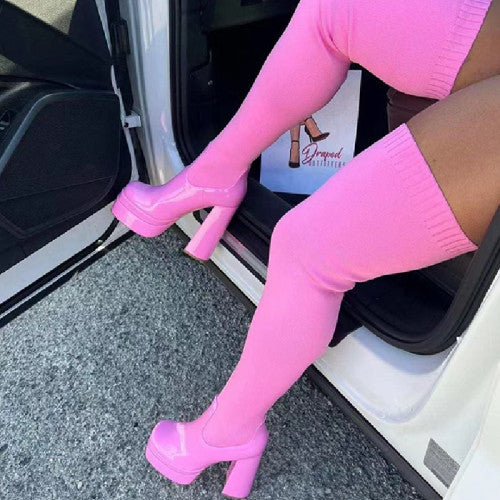 Pink (5.51 High) Wedge Thigh high Boots