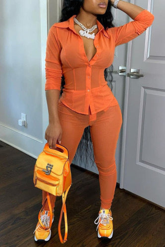 Tangerine S-2XL Mesh Two Piece Pants set