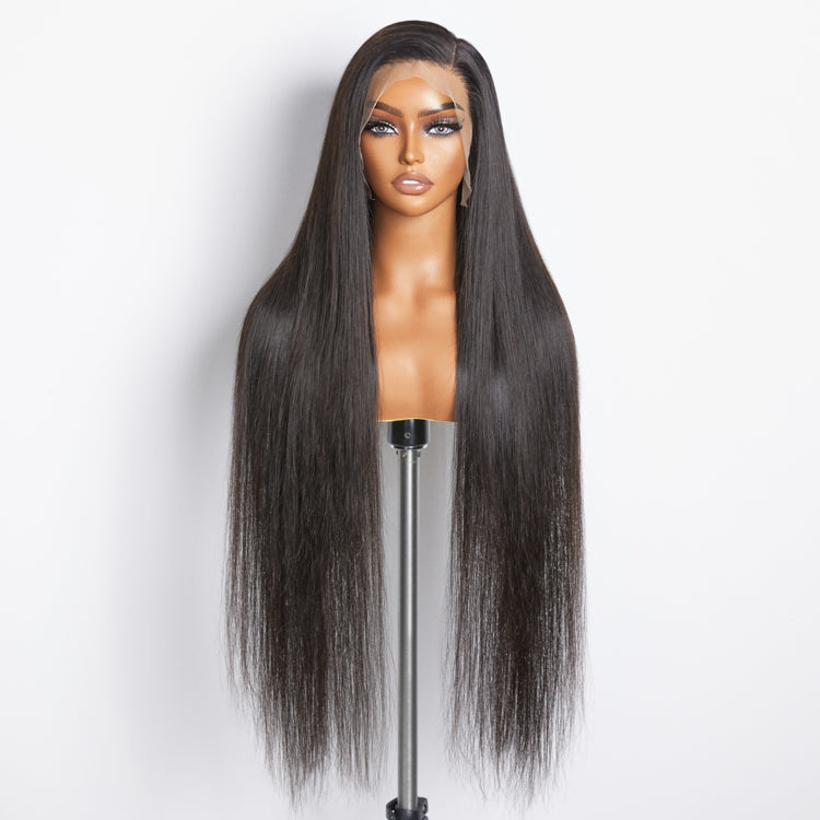 100% Virgin Hair Natural Black 200% Density 13x4 Full Frontal Lace Wig Straight