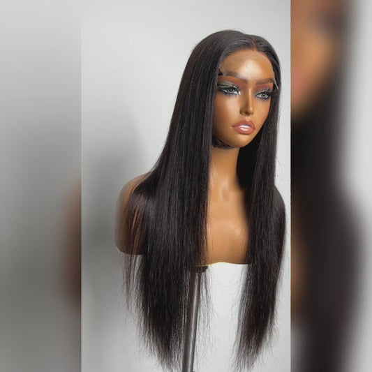 100% Virgin Hair Natural Black 200% Density 13x4 Full Frontal Lace Wig Straight