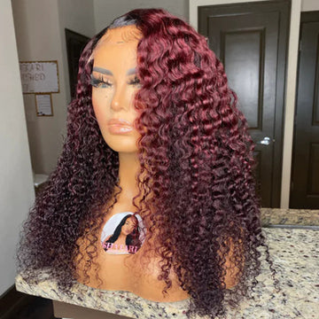 100% Virgin Hair 24 Inch 13x4 Ombre Red & Burgundy Kinky Curly Lace Frontal Wig 200% Density