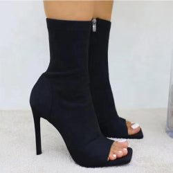 Black Open Toe  Stiletto Booties