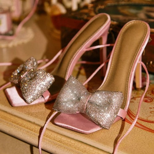 Pink Bow Rhinestone Heels Height 4.53in)