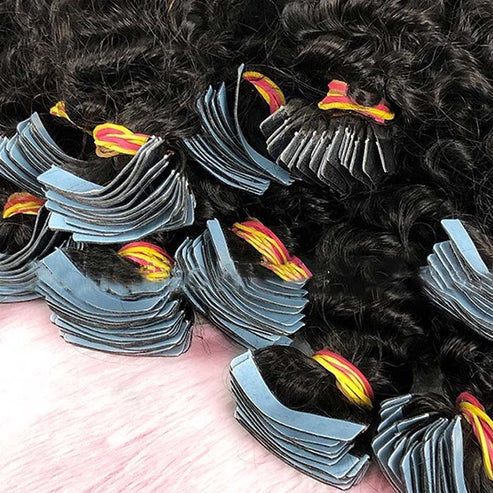 100% Human Hair 16-22 inch  Afro-textured Kinky Curly Tape In Remy Hair Extensions #1B Natural Black