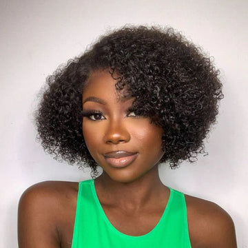 100% Virgin Hair 12 Inch 5x5 4C Edges | Kinky Edges Jerry Curly Glueless Short Lace Closure Wig