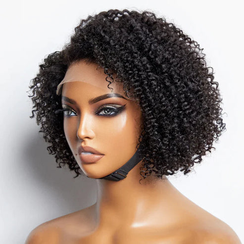 100% Virgin Hair 12 Inch 5x5 4C Edges | Kinky Edges Jerry Curly Glueless Short Lace Closure Wig