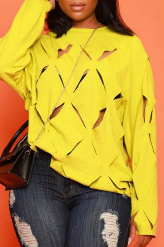 Yellow Ripped long sleeve shirt