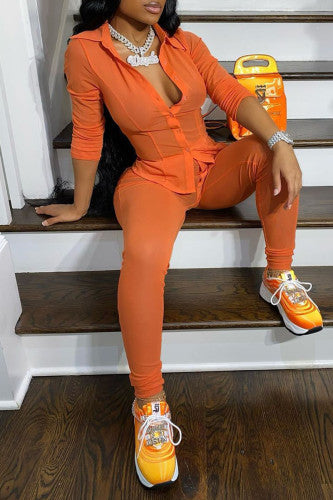 Tangerine S-2XL Mesh Two Piece Pants set