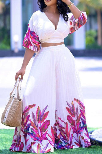 Floral White 2 Piece Flare Leg Pants Set