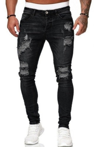 Men Black Denim Ripped Jeans