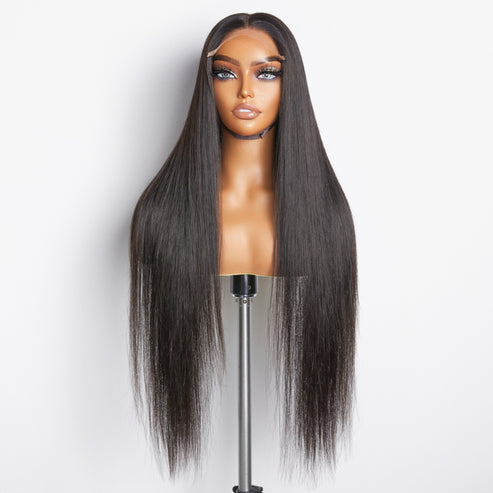 100% Virgin Hair Glueless 18-32 inch Natural Black 5x5  Lace Closure Straight Wig 180% Density Straight