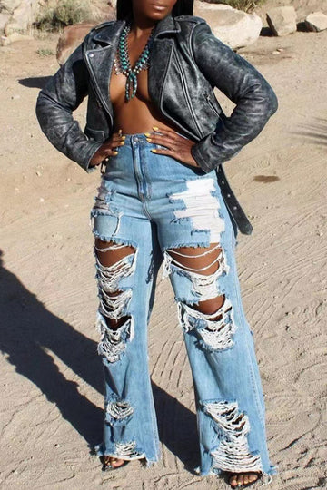 Denim light Blue Ripped High waist Boyfriend Jeans