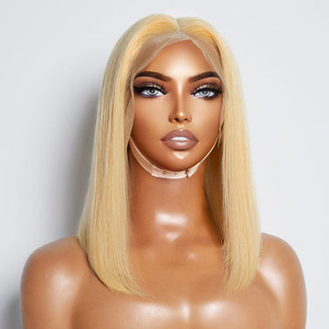 100% Virgin Hair 10-14 Inch Pre-Plucked 13"x4" #613 Straight Bob Lace Frontal Wig 150% Density