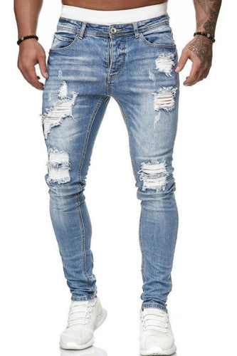 Men Light Blue Denim Ripped Jeans