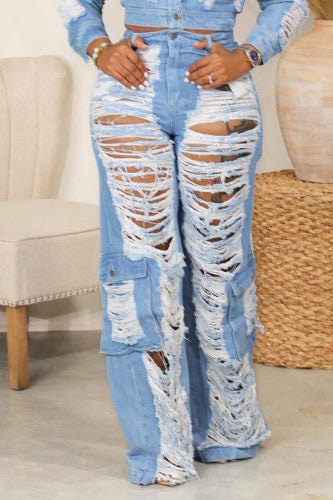 Light Blue Denim Ripped Boyfriend Jeans