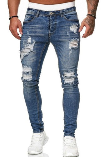 Men Dark Blue Denim Ripped Jeans