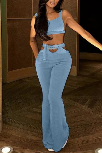 Light Blue Backless 2 piece Pants Set