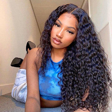 100% Virgin Hair 20inch Jerry Curly Natural Black 180% Density Glueless HD Swiss Lace Closure Wig