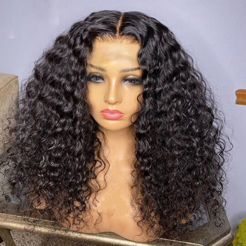 100% Virgin Hair 20inch Jerry Curly Natural Black 180% Density Glueless HD Swiss Lace Closure Wig