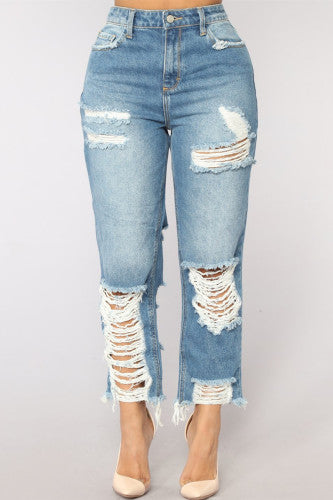 Denim light blue Ripped Boyfriend Jeans