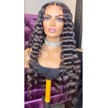 100% Virgin Hair Customized 28 Inch 13x4 Crimp  Frontal wig