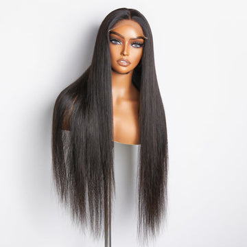 100% Virgin Hair Glueless 18-32 inch Natural Black 5x5  Lace Closure Straight Wig 180% Density Straight