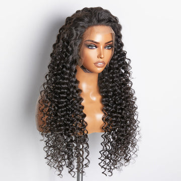 100% Virgin Hair 20-34 Inch 200% Density 13x4 #1B Deep Wave Full Frontal Wig